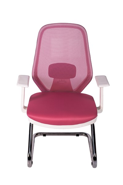 Ofisbazaar Dali Beyaz Fileli Misafir Koltuğu | Ergonomik Toplantı ve Bekleme Koltuğu Pembe