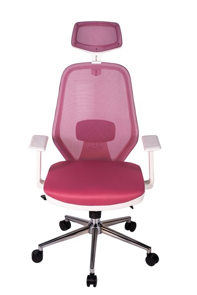 Ofisbazaar Dali Beyaz Fileli Yönetici Koltuğu | Ergonomik Başlıklı Ofis Koltuğu Pembe