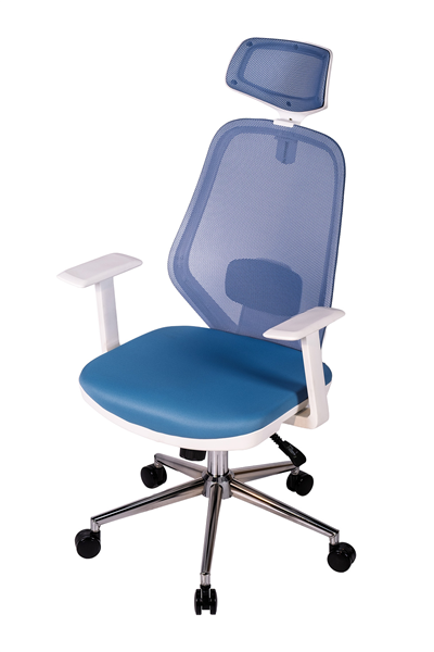 Ofisbazaar Dali Beyaz Fileli Yönetici Koltuğu | Ergonomik Başlıklı Ofis Koltuğu Açık Mavi