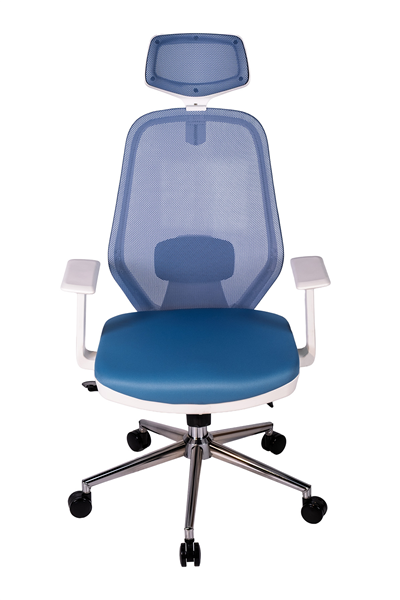 Ofisbazaar Dali Beyaz Fileli Yönetici Koltuğu | Ergonomik Başlıklı Ofis Koltuğu Açık Mavi