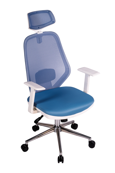Ofisbazaar Dali Beyaz Fileli Yönetici Koltuğu | Ergonomik Başlıklı Ofis Koltuğu Açık Mavi
