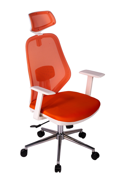 Ofisbazaar Dali Beyaz Fileli Yönetici Koltuğu | Ergonomik Başlıklı Ofis Koltuğu Turuncu
