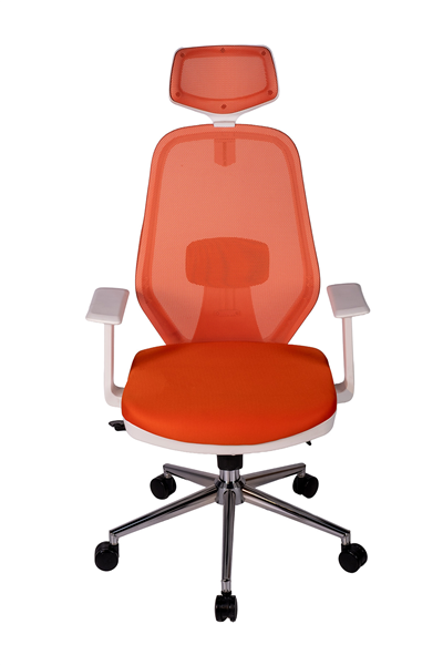 Ofisbazaar Dali Beyaz Fileli Yönetici Koltuğu | Ergonomik Başlıklı Ofis Koltuğu Turuncu