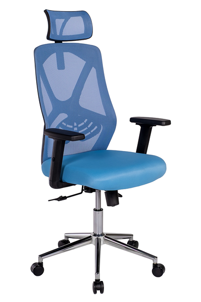 Ofisbazaar Dolphin Siyah Fileli Yönetici Koltuğu | Ergonomik Başlıklı Ofis Koltuğu Açık Mavi