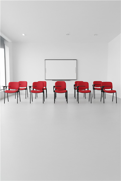Ofisbazaar Form 2li Yazı Tablalı Kolçaklı Sandalye – Toplantı, Eğitim ve Seminer Koltuğu (Kırmızı Kumaş) Kırmızı