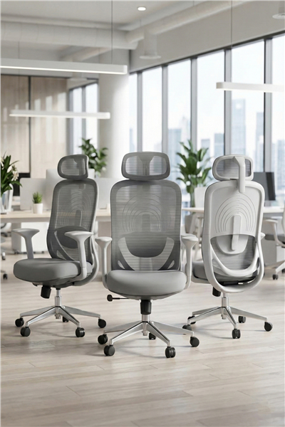 Ofisbazaar Lizbon Pro Ergonomik Mesh Yönetici Koltuğu – Ayarlanabilir Başlıklı Gri