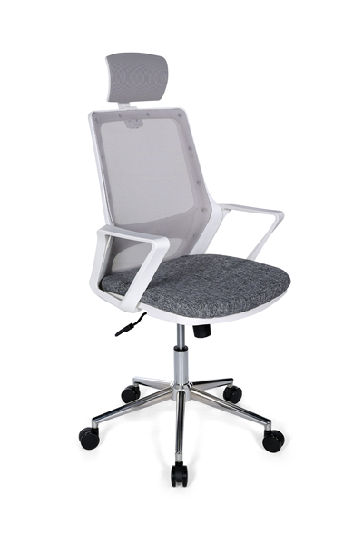 Ofisbazaar Lizz Beyaz Fileli Yönetici Koltuğu | Ergonomik Başlıklı Ofis Koltuğu Gri
