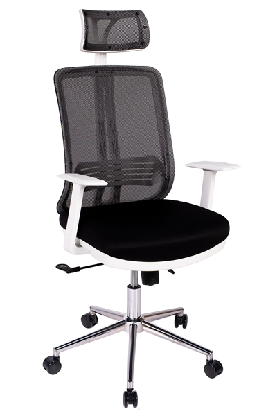 Ofisbazaar UP Beyaz Fileli Yönetici Koltuğu | Ergonomik Başlıklı Ofis Koltuğu Siyah Fileli