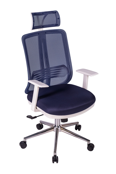 Ofisbazaar UP Beyaz Fileli Yönetici Koltuğu | Ergonomik Başlıklı Ofis Koltuğu Lacivert