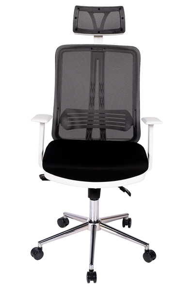 Ofisbazaar UP Beyaz Fileli Yönetici Koltuğu | Ergonomik Başlıklı Ofis Koltuğu Siyah Fileli