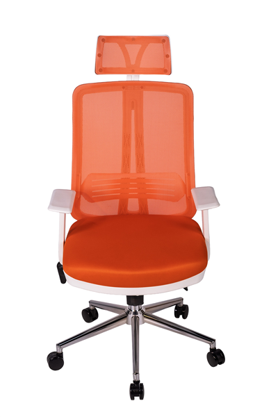 Ofisbazaar UP Beyaz Fileli Yönetici Koltuğu | Ergonomik Başlıklı Ofis Koltuğu Turuncu