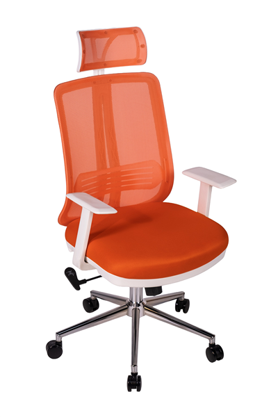 Ofisbazaar UP Beyaz Fileli Yönetici Koltuğu | Ergonomik Başlıklı Ofis Koltuğu Turuncu
