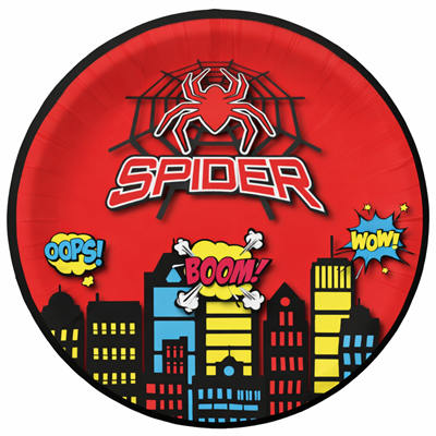 Spider Tema Karton Parti Tabağı (23 cm – 8'li Paket)