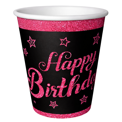 Lisanslı Pink Stars Happy Birthday Karton Bardak (8'li Paket)