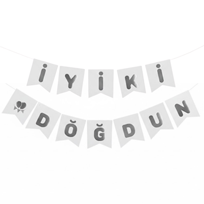 Beyaz Zemin Gümüş Varaklı İyi Ki Doğdun Banner