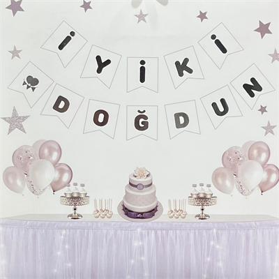 Beyaz Zemin Gümüş Varaklı İyi Ki Doğdun Banner