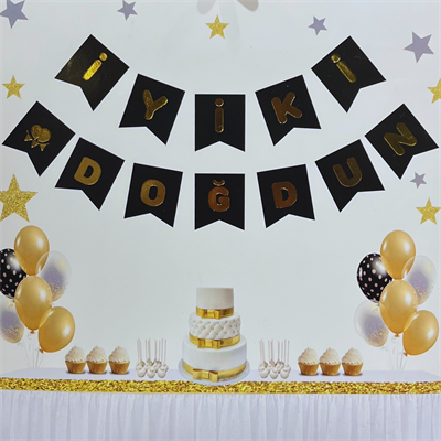 Siyah Zemin Gold Varaklı İyi Ki Doğdun Banner