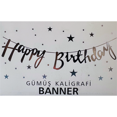 Gümüş Happy Birthday Kaligrafi Banner