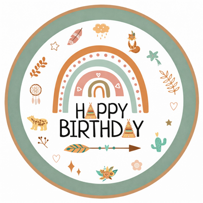 Retro Renk Happy Birthday Karton Parti Tabağı (23 cm – 8'li Paket)