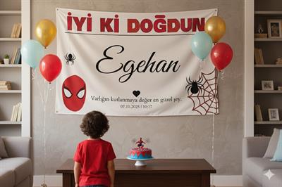 Kişiselleştirilebilir Örümcek Figürlü Doğum Günü Duvar Örtüsü