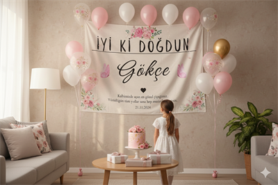 Kişiselleştirilebilir Kelebek Figürlü Doğum Günü Duvar Örtüsü