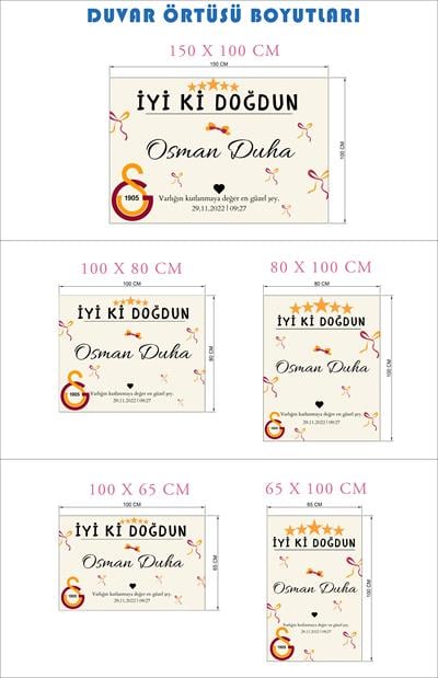 Kişiselleştirilebilir Galatasaray Temalı Doğum Günü Duvar Örtüsü