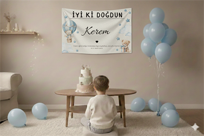 Kişiselleştirilebilir Ayı Figürlü Doğum Günü Duvar Örtüsü 