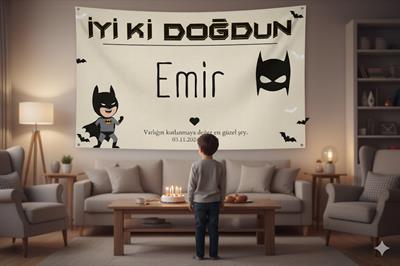 Kişiselleştirilebilir Yarasa Figürlü Doğum Günü Duvar Örtüsü