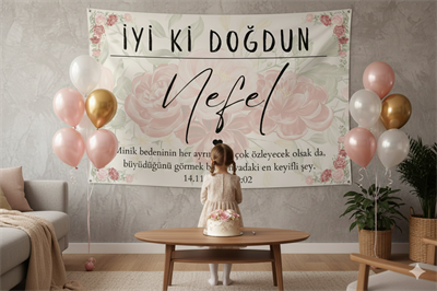 Kişiselleştirilebilir Çiçek Temalı Doğum Günü Duvar Örtüsü 
