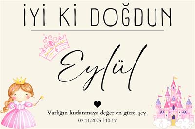 Kişiselleştirilebilir Prenses Temalı Doğum Günü Duvar Örtüsü