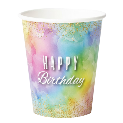 Makaron Happy Birthday Karton Bardak (8'li Paket)