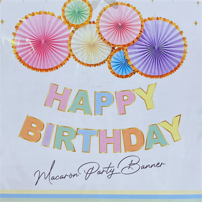Makaron Renkli Varak Baskılı Happy Birthday Banner