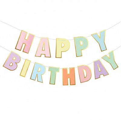 Makaron Renkli Varak Baskılı Happy Birthday Banner