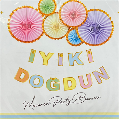 Makaron Renkli Varak Baskılı İyi Ki Doğdun Banner