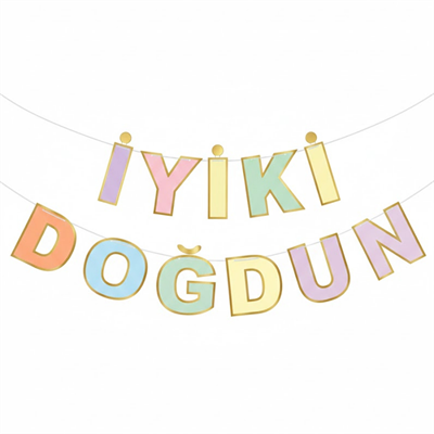 Makaron Renkli Varak Baskılı İyi Ki Doğdun Banner