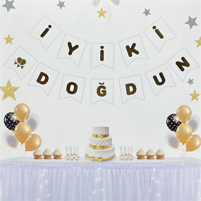 Beyaz Zemin Gold Varaklı İyi Ki Doğdun Banner