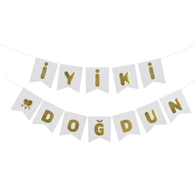 Beyaz Zemin Gold Varaklı İyi Ki Doğdun Banner