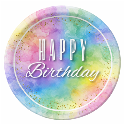 Makaron Happy Birthday Karton Parti Tabağı (23 cm – 8'li Paket)
