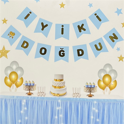 Mavi Zemin Gold Varaklı İyi Ki Doğdun Banner