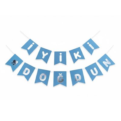 Mavi Zemin Gümüş Varaklı İyi Ki Doğdun Banner