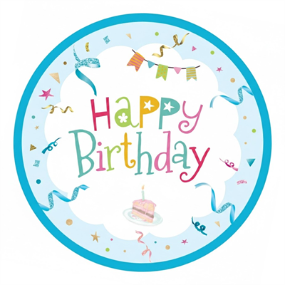 Mavi Renkli Happy Birthday Karton Parti Tabağı (23 cm – 8'li Paket)