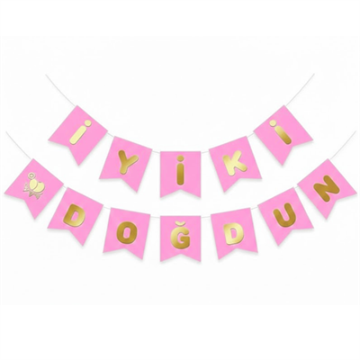 Pembe Zemin Gold Varaklı İyi Ki Doğdun Banner