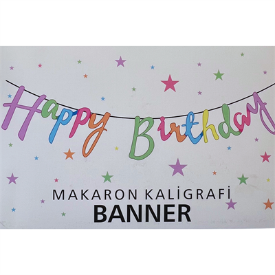 Makaron Happy Birthday Kaligrafi Banner