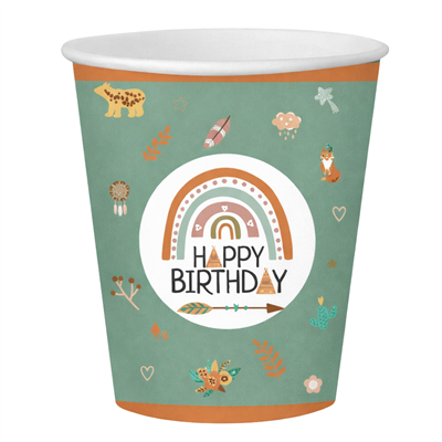 Retro Renk Happy Birthday Karton Bardak (8'li Paket)
