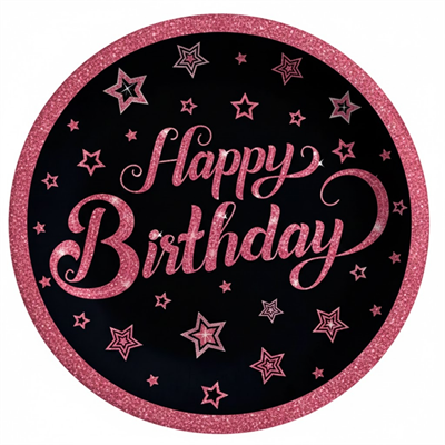 Lisanslı Pink Stars Happy Birthday Karton Parti Tabağı (23 cm – 8'li Paket)