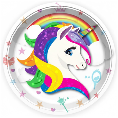 Lisanslı Unicorn Karton Parti Tabağı (23 cm – 8'li Paket)