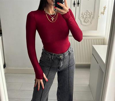 Oysh Parmak Geçme Soft Touch Bordo Bluz