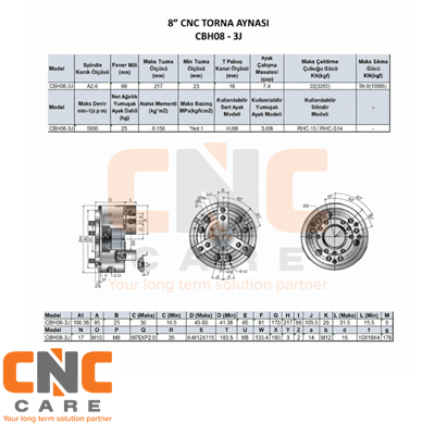 AUTOCLAWS  8 Inc 3 Ayak Geniş Merkezli CNC Torna Aynası (CBH08-3JA6)