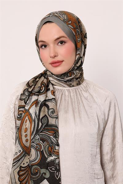 Desenli İpek Şal | Açık Haki