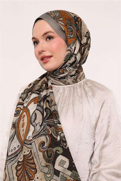 Desenli İpek Şal | Açık Haki